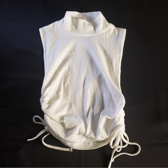 Zara‎ Cinch Side Turtle Neck Ribbed White Tank Top Small - Picture 1 of 5